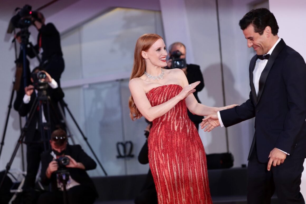 Oscar Isaac and Jessica Chastain "Competencia Oficial" Red Carpet - The 78th Venice International Film Festival