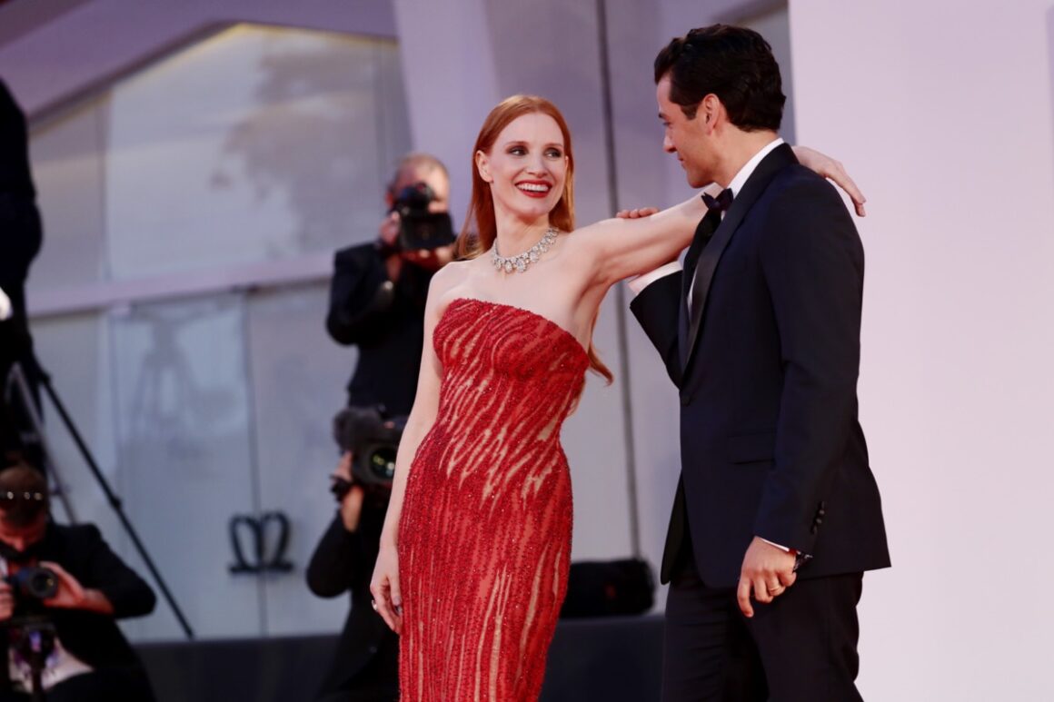 Oscar Isaac and Jessica Chastain "Competencia Oficial" Red Carpet - The 78th Venice International Film Festival