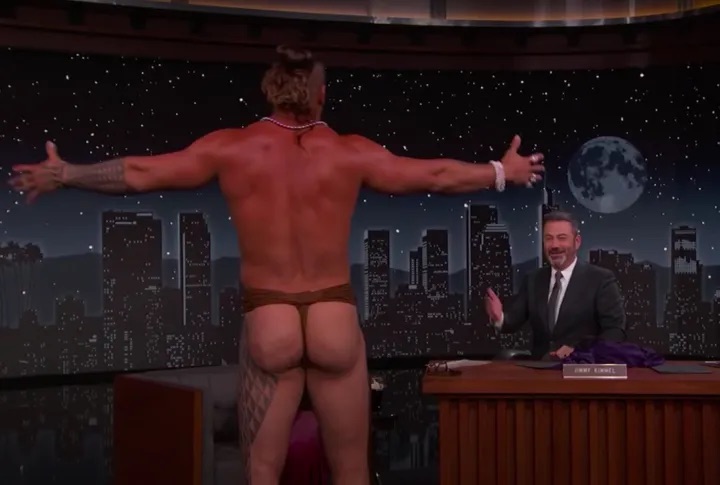 Jason Momoa strips naked in the middle of an interview on Jimmy Kimmel Live!