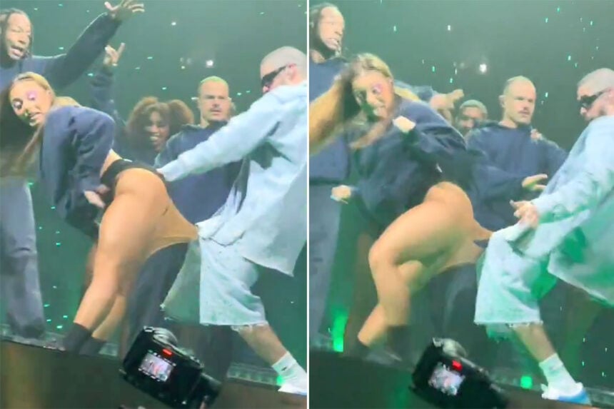 Bad Bunny's crotch gets stuck to a dancer's tights