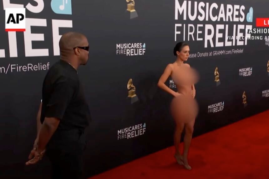 Bianca Censori wears a literal nude dress on Grammy's red carpet