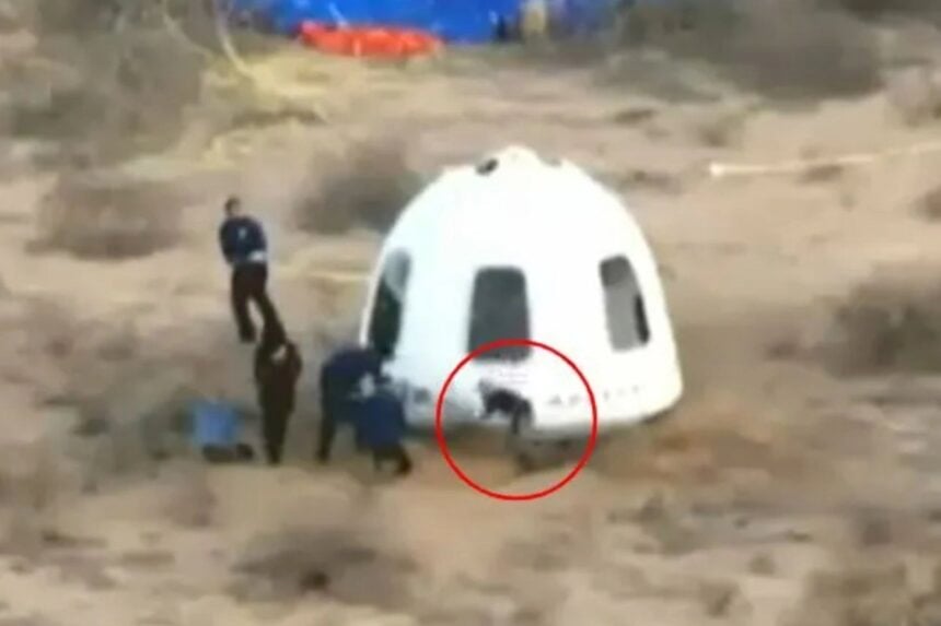 Jeff Bezos face-plants while greeting Lauren Sanchez at Blue Origin rocket capsule landing