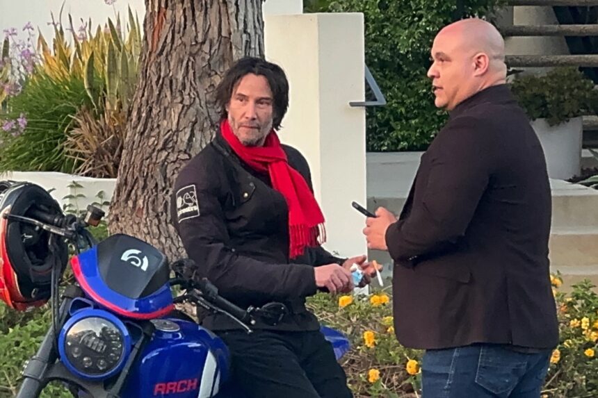 Keanu Reeves spotting on his motorcycle in Los Angeles