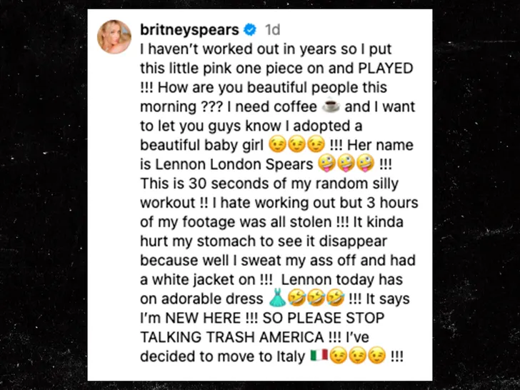 Britney Spears Instagram post