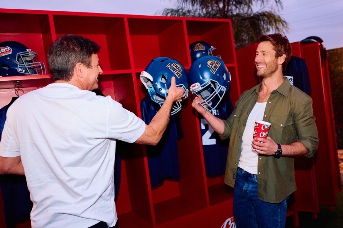 Glen Powell and Raising Cane’s owner and founder, Todd Graves