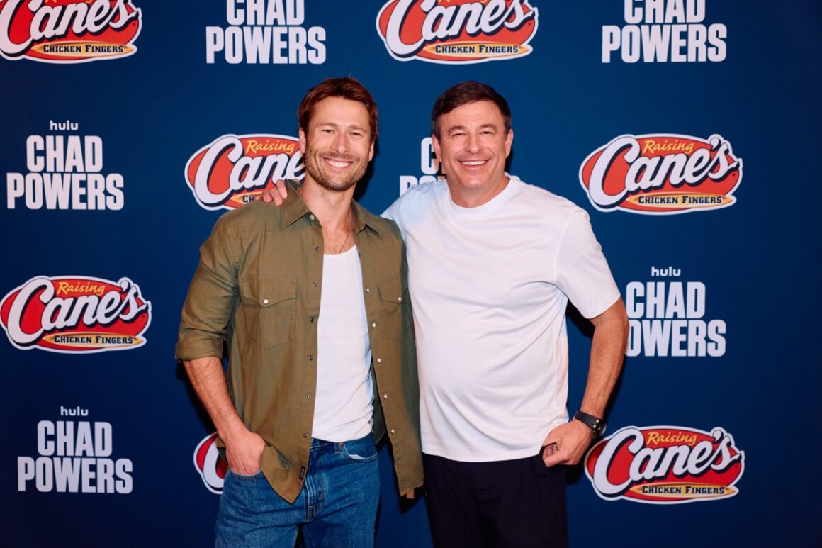 Glen Powell and Raising Cane’s owner and founder, Todd Graves