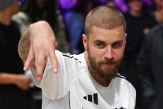 Justin Bieber at the SKYLRK vs Ah & Co. futsal game for The League
