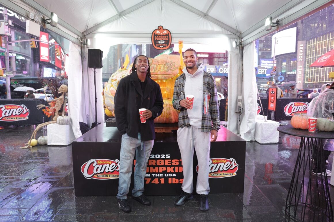 Raising Cane's Unveils The Country's Largest Pumpkin With Celebrity Friends In Times Square in New York City