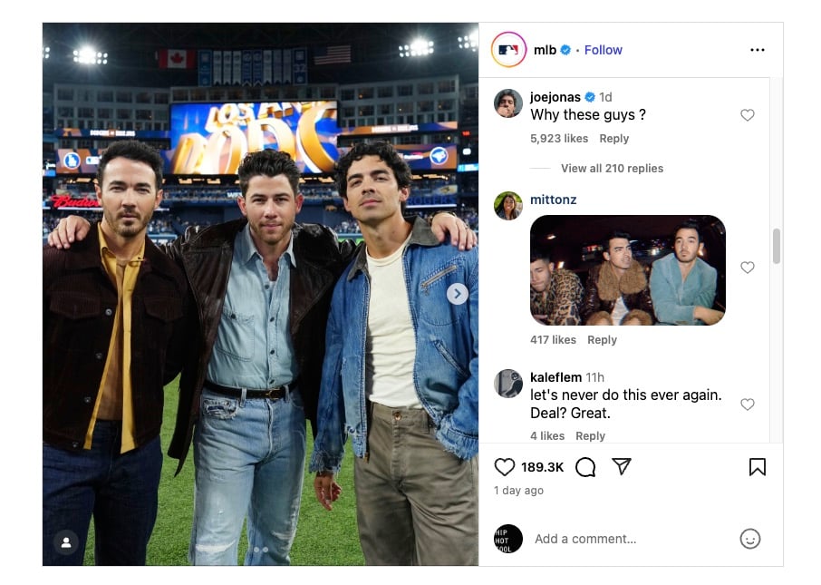 Joe Jonas Instagram comment