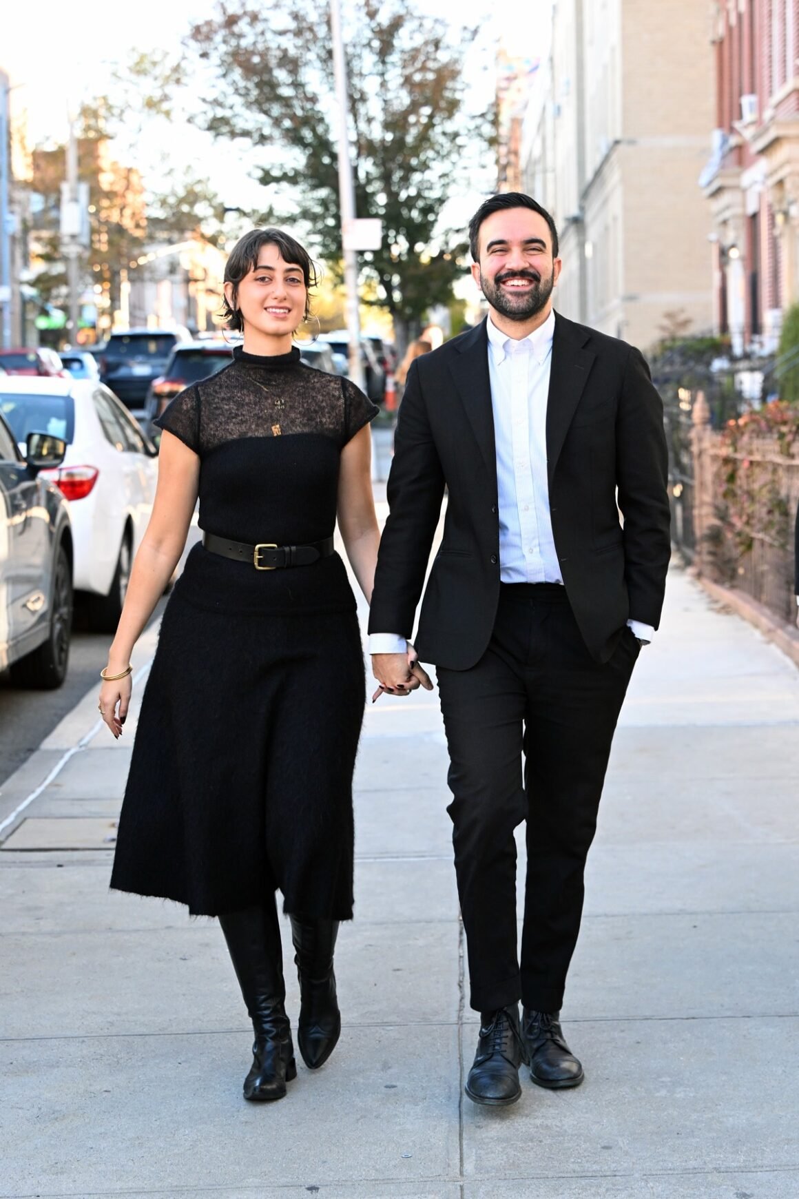 Zohran Mamdani and wife Rama Duwaji all smiles on their way to Vote on Election day in New York City