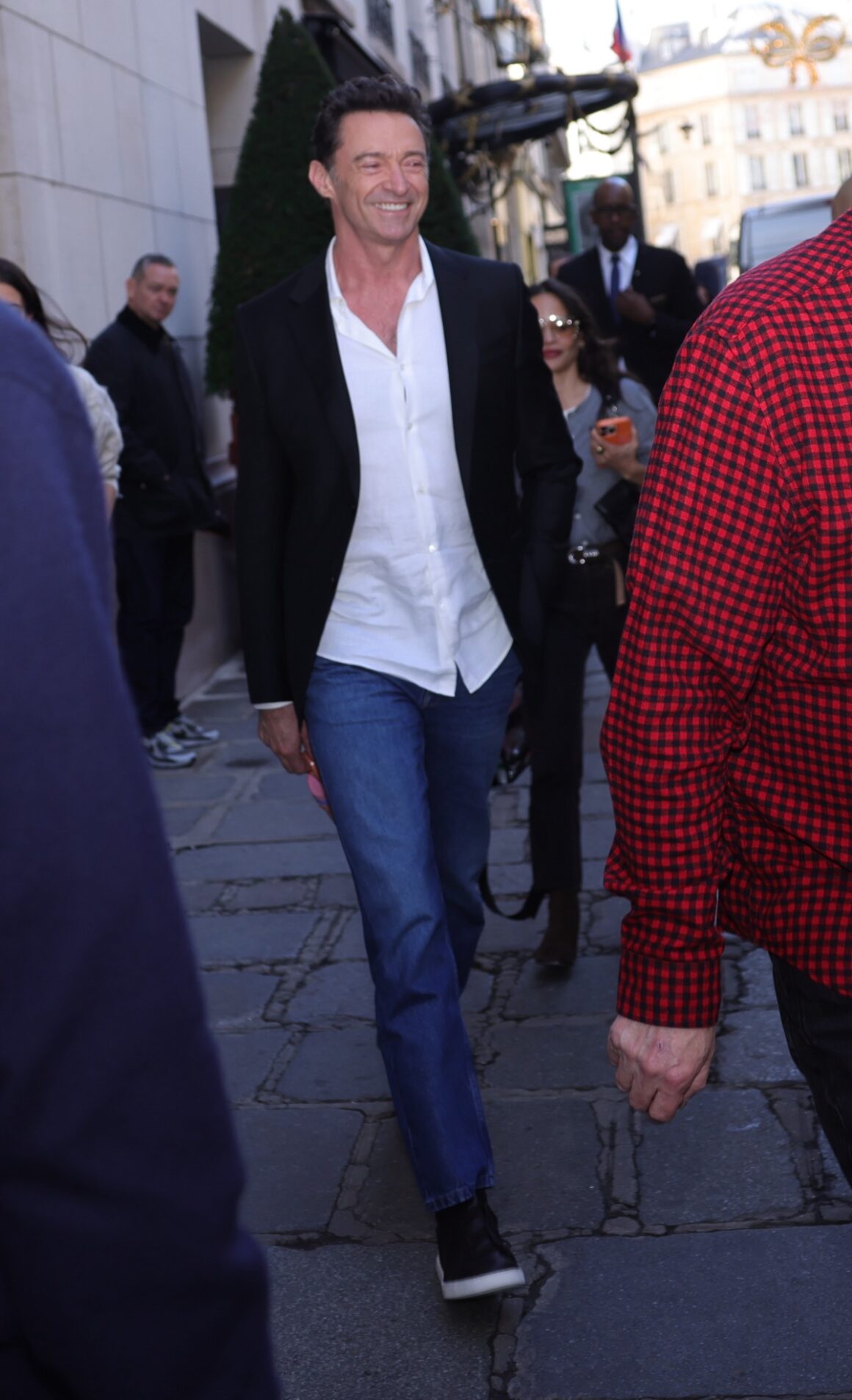 Hugh Jackman spotted outside Le Bristol Paris hotel