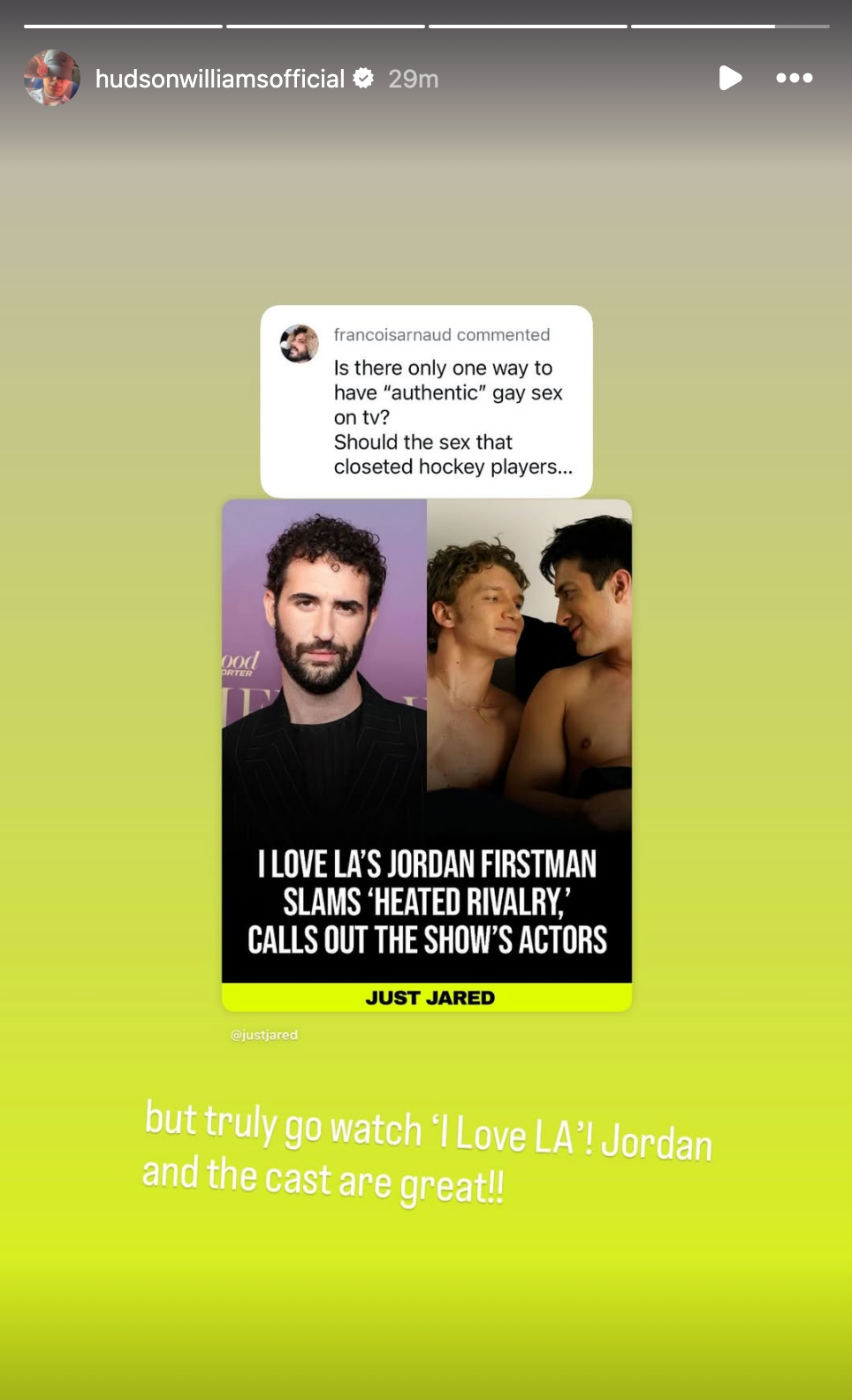 Hudson Williams Instagram Story