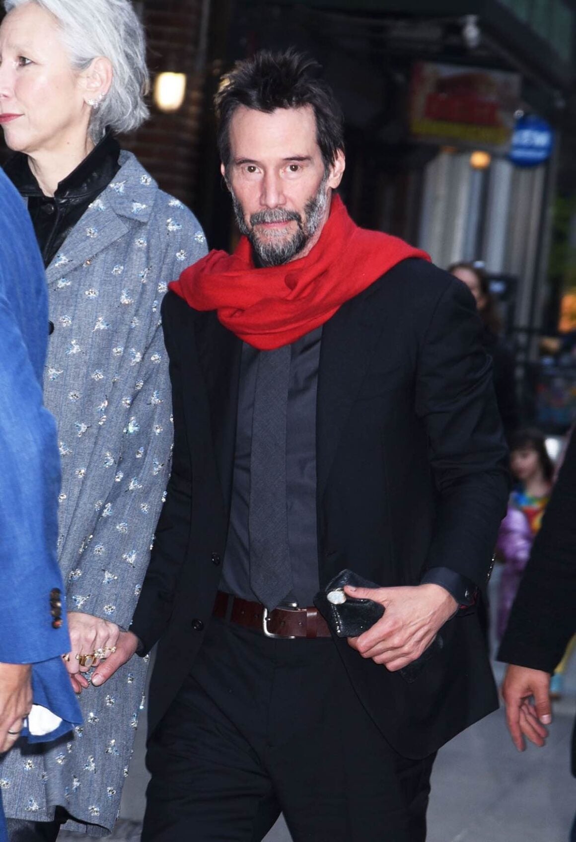Keanu Reeves and Alexandra Grant outside 'The Late Show With Stephen Colbert'
