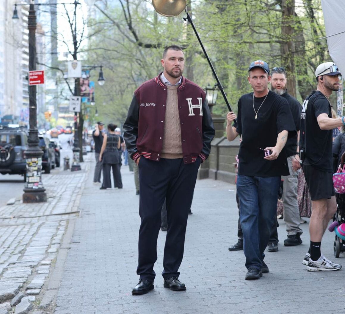 Travis Kelce Filming A Tommy Hilfiger Commercial In New York City