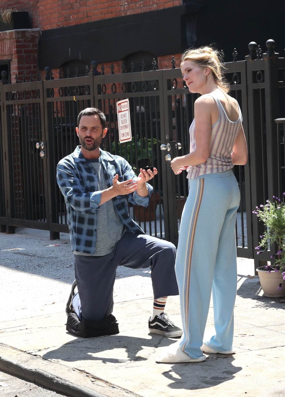 Penn Badgley And Meghann Fahy Filming 'You Deserve Each Other'