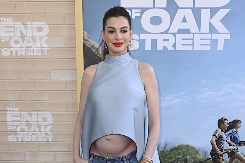Anne Hathaway Shuts Down Fake Baby Bump Rumors With One Instagram Caption 1 Anne Hathaway at the Los Angeles premiere of The End of Oak Street