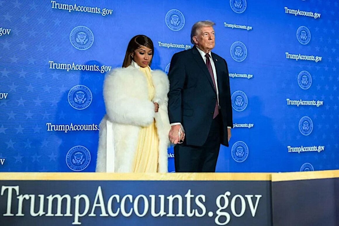 Donald Trump Praises Nicki Minaj And Her Rear After Staged Job Interview 2 President Donald J. Trump walks onstage and holds hands with Nicki Minaj
