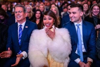 Music artist Nicki Minaj reacts alongside Treasury Secretary Scott Bessent during the Trump Accounts Summit in Washington, D.C., on January 28, 2026. Image courtesy of the White House.